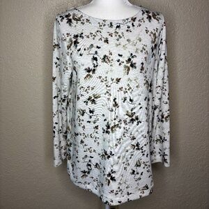 J. Jill White Gray Green Floral Print Casual Tunic Top Women's Size Medium